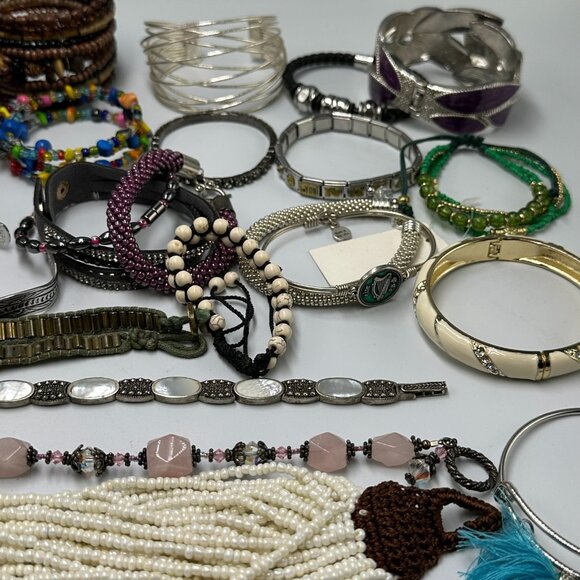 Bracelet Lot Mixed Styles Colors Materials Boho Beaded Chain Layered Statement - Picture 10 of 12